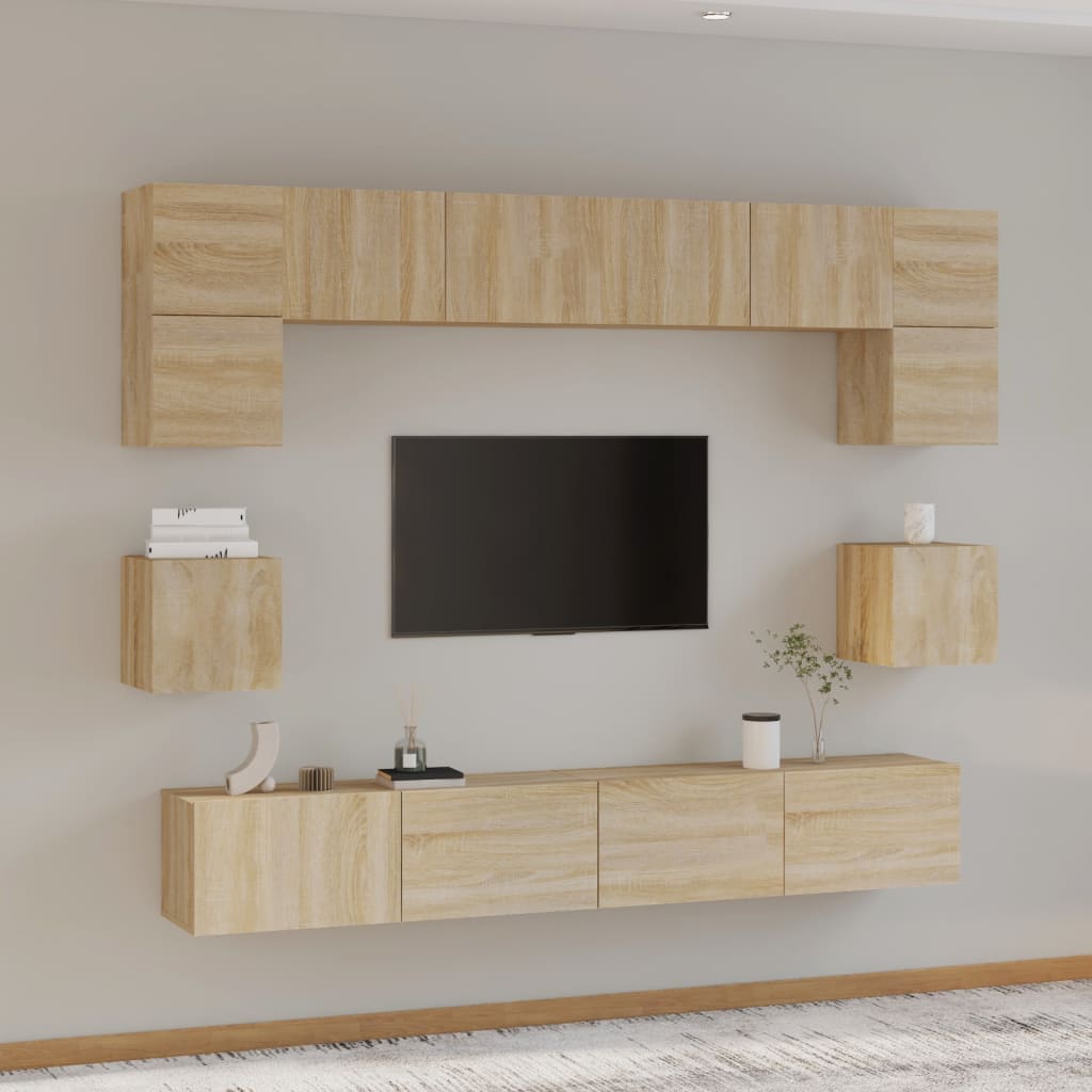 vidaXL Set dulap TV, 8 piese, stejar sonoma, lemn prelucrat vidaXL Set dulap TV, 8 piese, stejar sonoma, lemn prelucrat