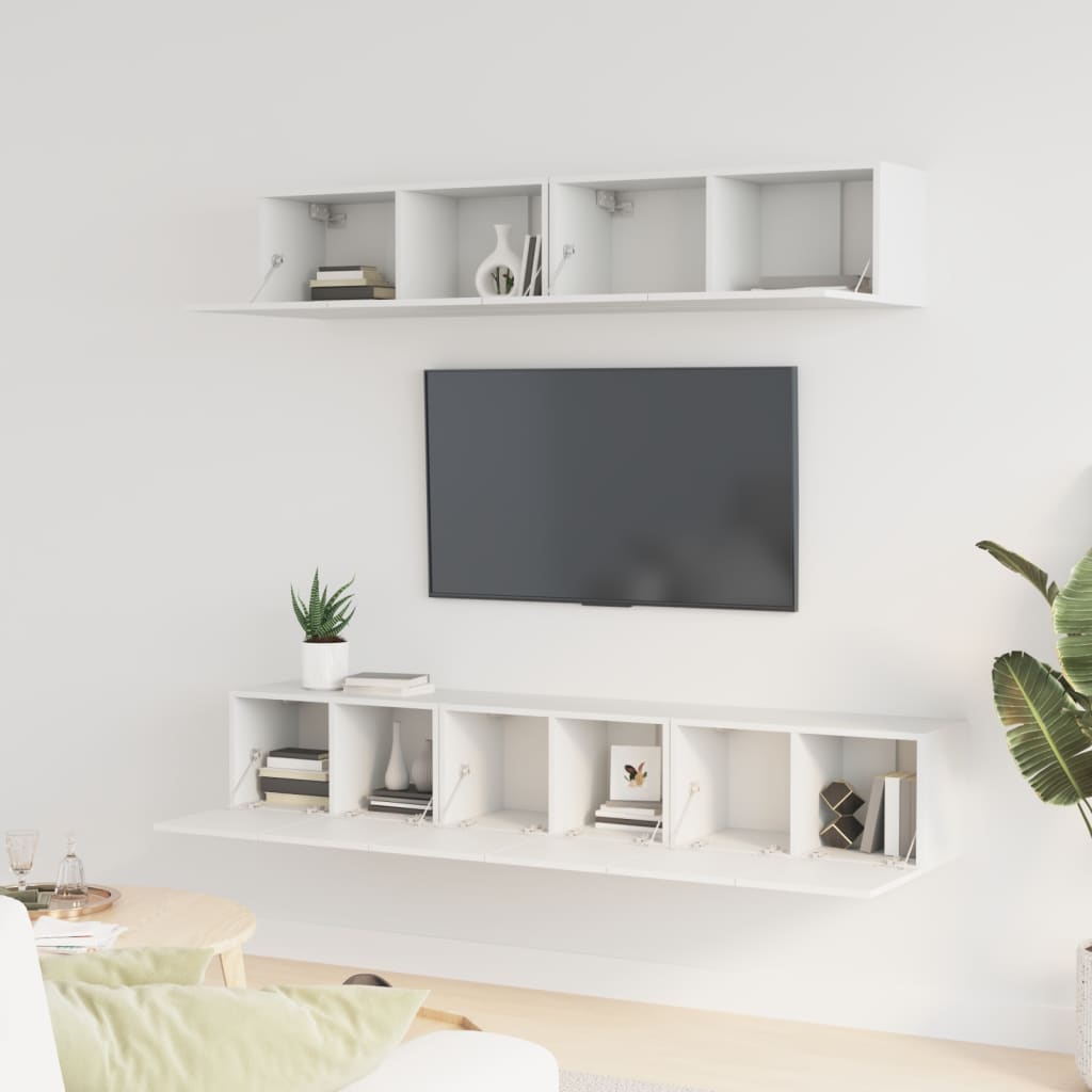 vidaXL Set dulap TV, 5 piese, alb, lemn prelucrat vidaXL Set dulap TV, 5 piese, alb, lemn prelucrat