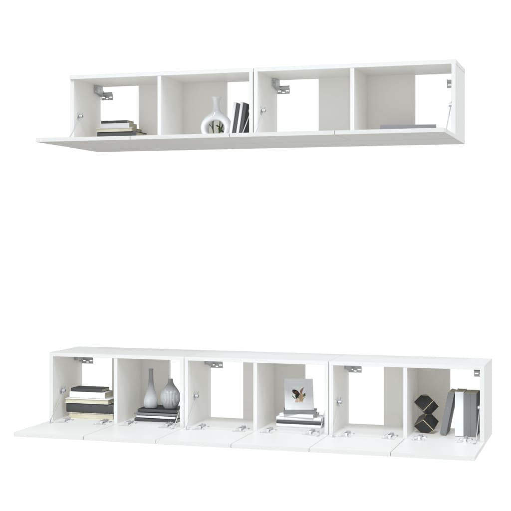 vidaXL Set dulap TV, 5 piese, alb, lemn prelucrat vidaXL Set dulap TV, 5 piese, alb, lemn prelucrat
