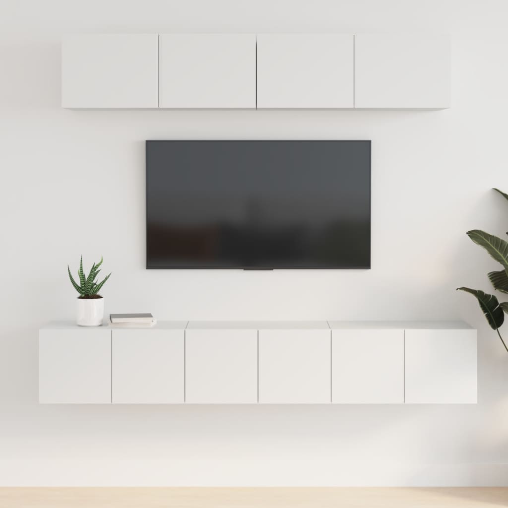 vidaXL Set dulap TV, 5 piese, alb, lemn prelucrat vidaXL Set dulap TV, 5 piese, alb, lemn prelucrat