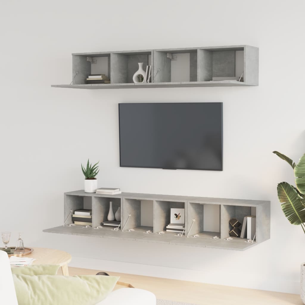 vidaXL Set dulap TV, 5 piese, gri beton, lemn prelucrat vidaXL Set dulap TV, 5 piese, gri beton, lemn prelucrat