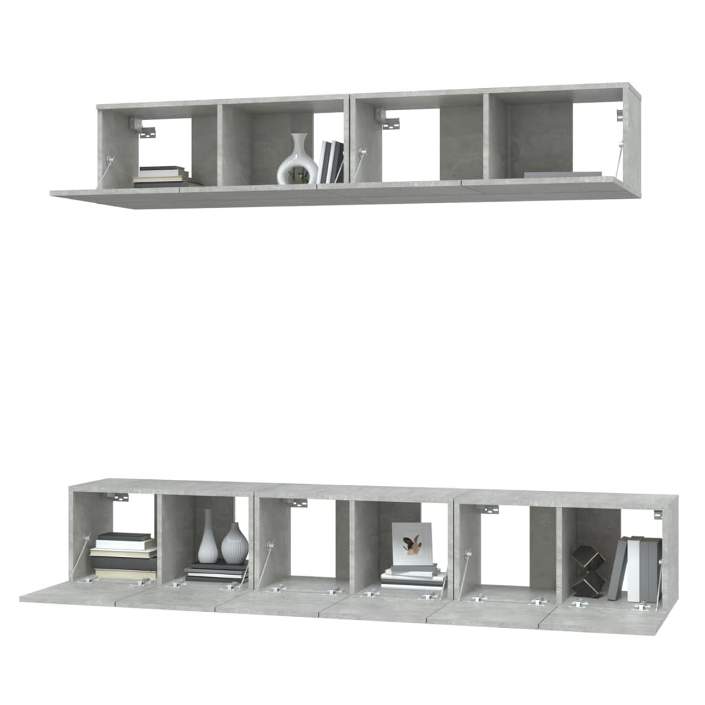 vidaXL Set dulap TV, 5 piese, gri beton, lemn prelucrat vidaXL Set dulap TV, 5 piese, gri beton, lemn prelucrat