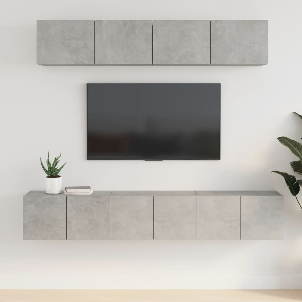 vidaXL Set dulap TV, 5 piese, gri beton, lemn prelucrat vidaXL Set dulap TV, 5 piese, gri beton, lemn prelucrat