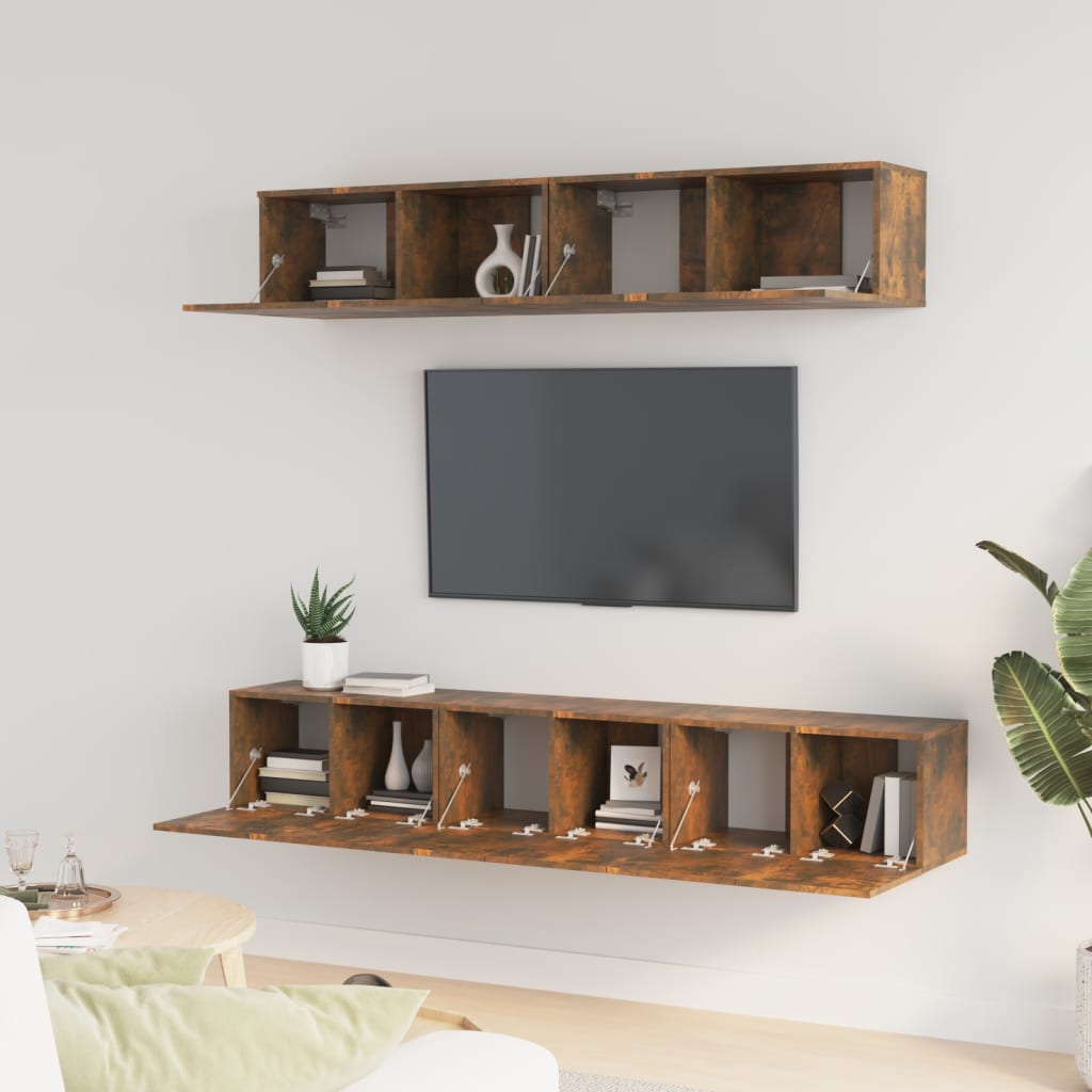 vidaXL Set dulapuri TV, 5 piese, stejar fumuriu, lemn prelucrat vidaXL Set dulapuri TV, 5 piese, stejar fumuriu, lemn prelucrat