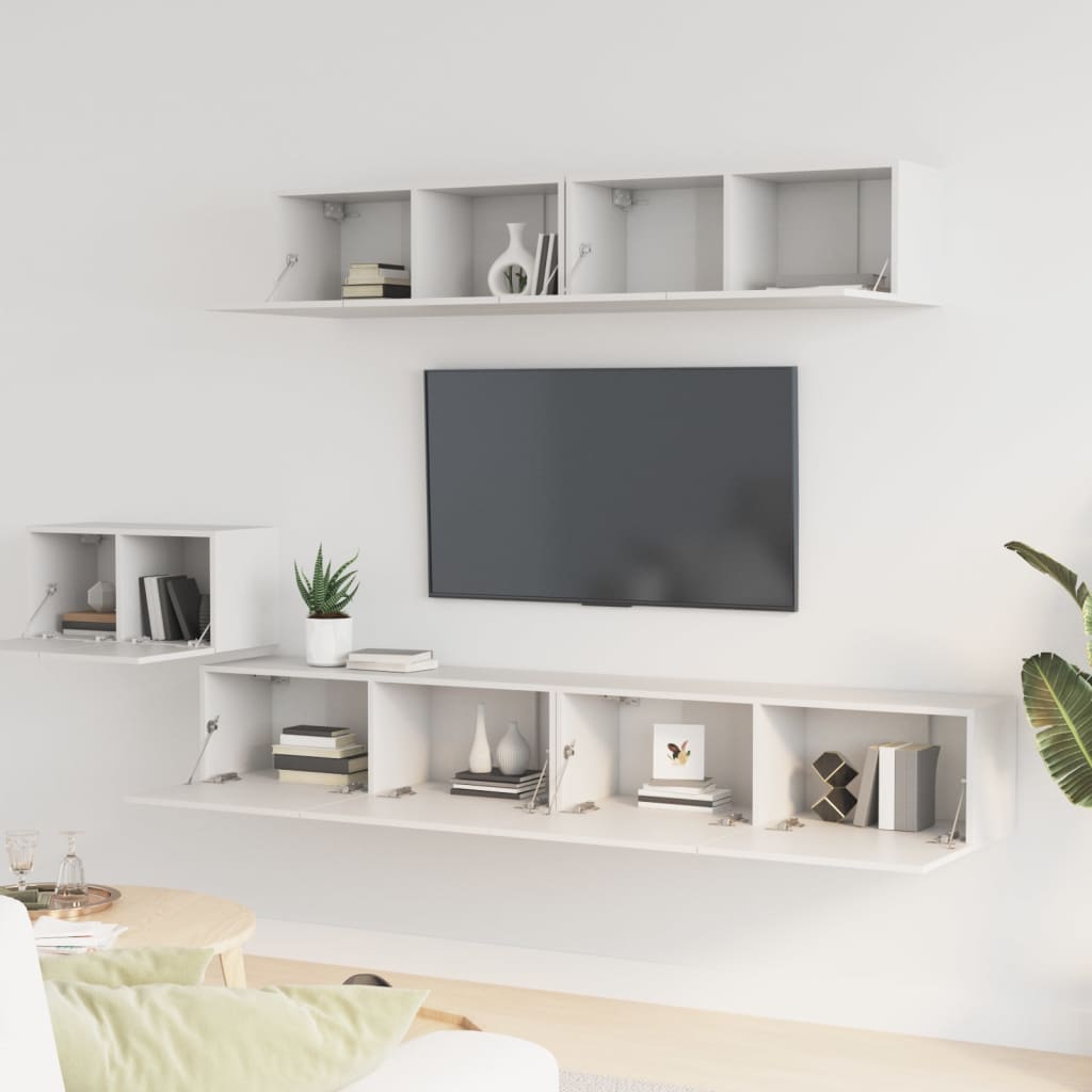 vidaXL Set dulap TV, 5 piese, alb, lemn prelucrat vidaXL Set dulap TV, 5 piese, alb, lemn prelucrat