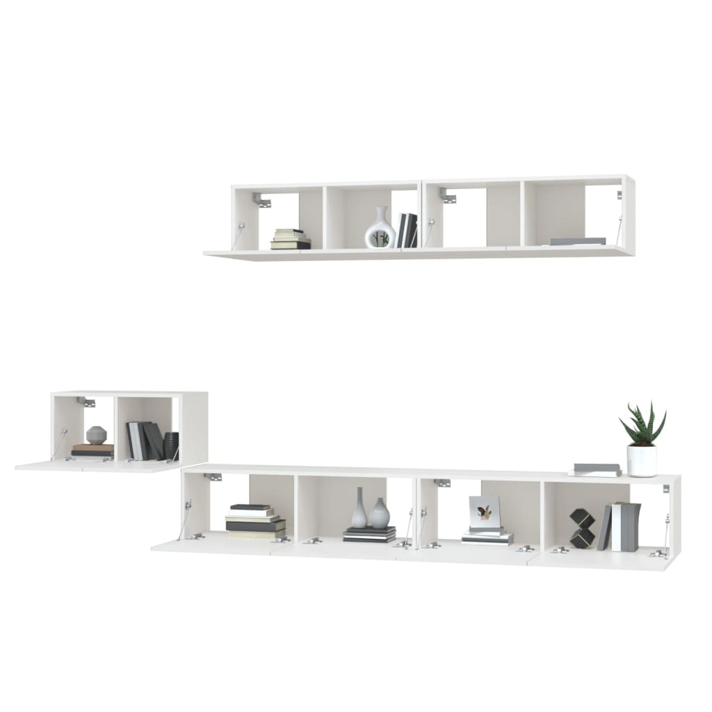 vidaXL Set dulap TV, 5 piese, alb, lemn prelucrat vidaXL Set dulap TV, 5 piese, alb, lemn prelucrat