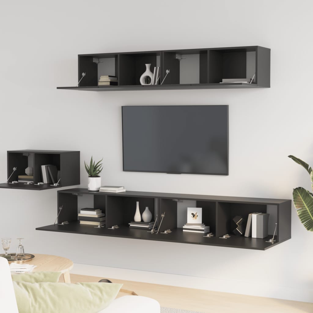 vidaXL Set dulap TV,5 piese, negru, lemn prelucrat vidaXL Set dulap TV,5 piese, negru, lemn prelucrat