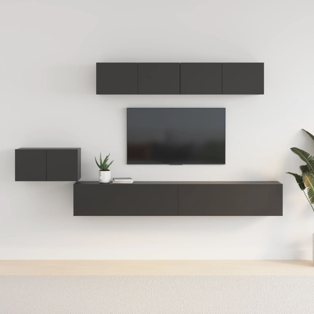 vidaXL Set dulap TV,5 piese, negru, lemn prelucrat vidaXL Set dulap TV,5 piese, negru, lemn prelucrat