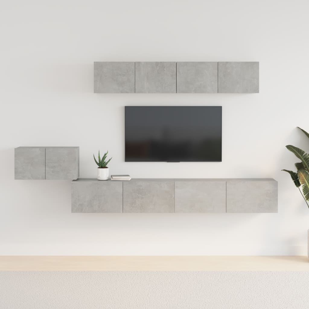 vidaXL Set dulap TV, 5 piese, gri beton, lemn prelucrat vidaXL Set dulap TV, 5 piese, gri beton, lemn prelucrat