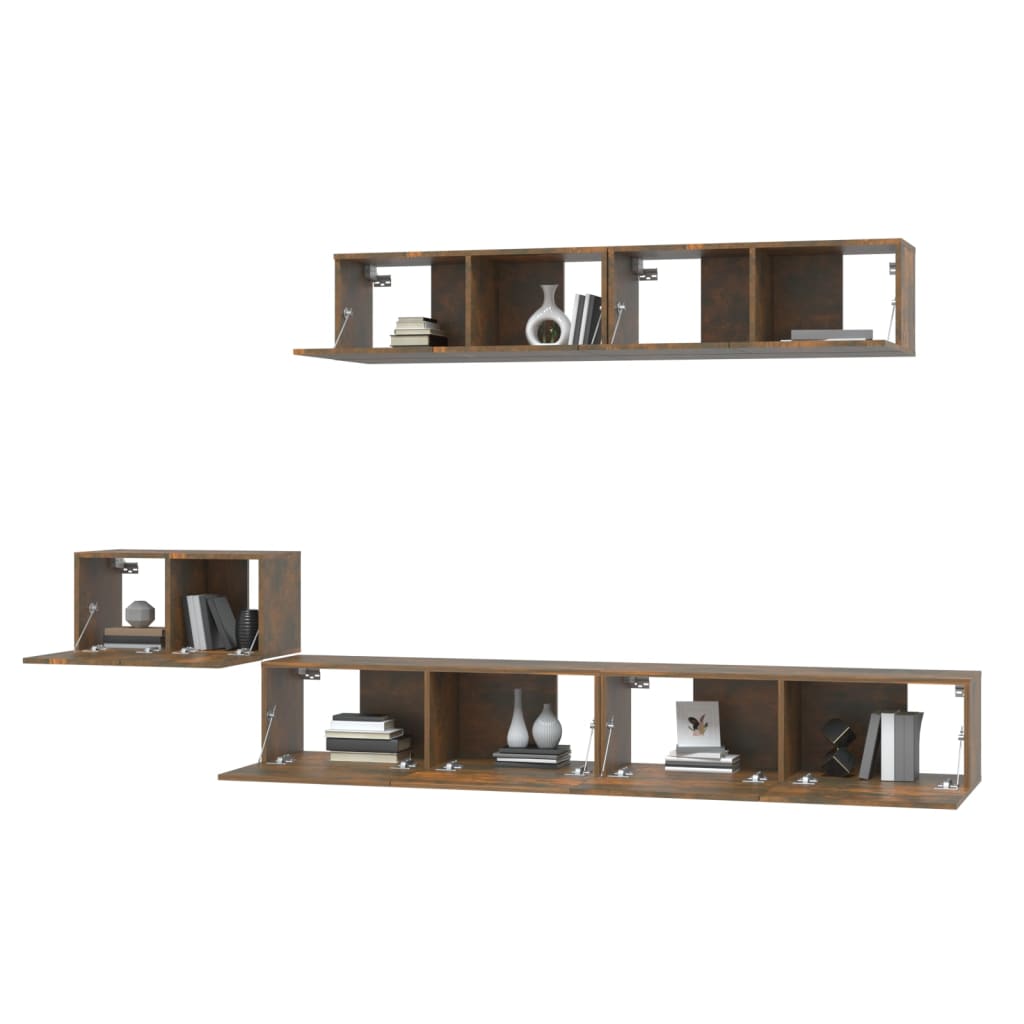 vidaXL Set dulapuri TV, 5 piese, stejar fumuriu, lemn prelucrat vidaXL Set dulapuri TV, 5 piese, stejar fumuriu, lemn prelucrat