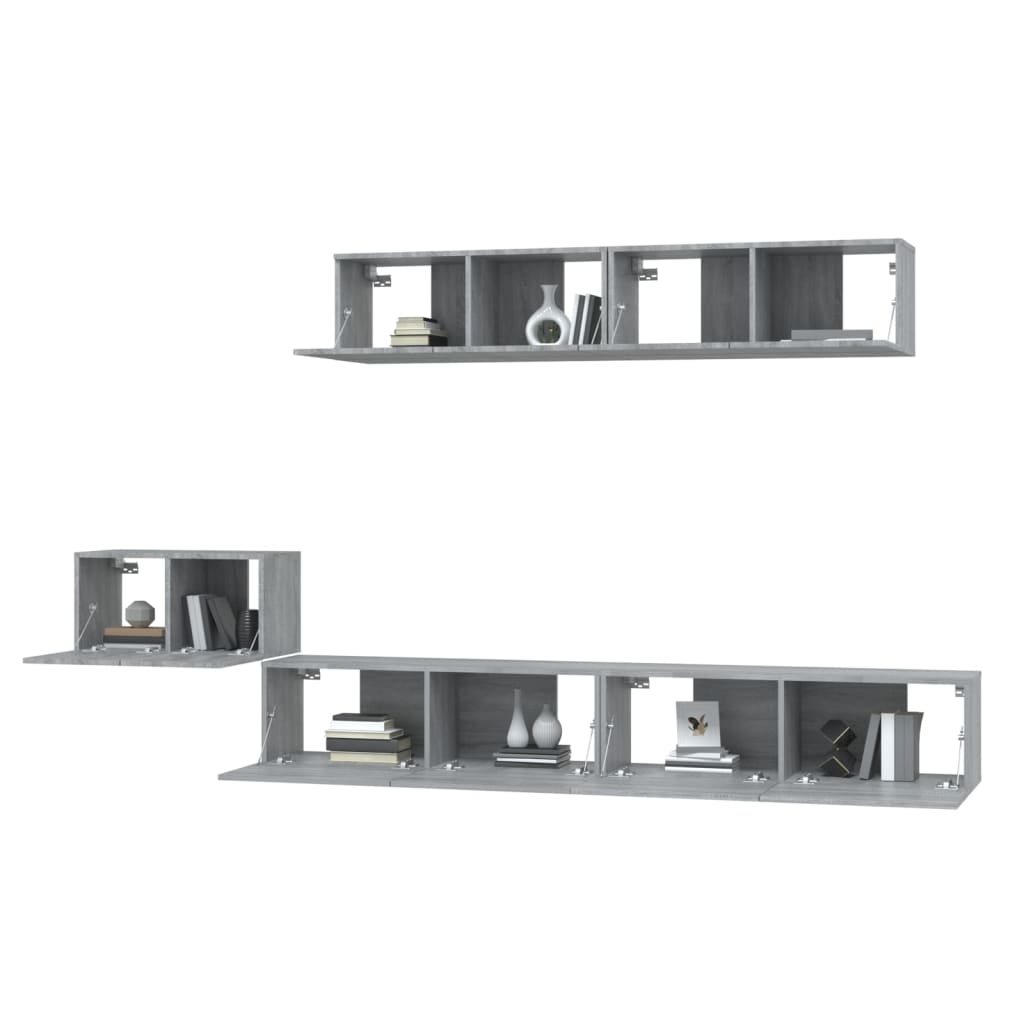 vidaXL Set dulapuri TV, 5 piese, gri sonoma, lemn prelucrat vidaXL Set dulapuri TV, 5 piese, gri sonoma, lemn prelucrat