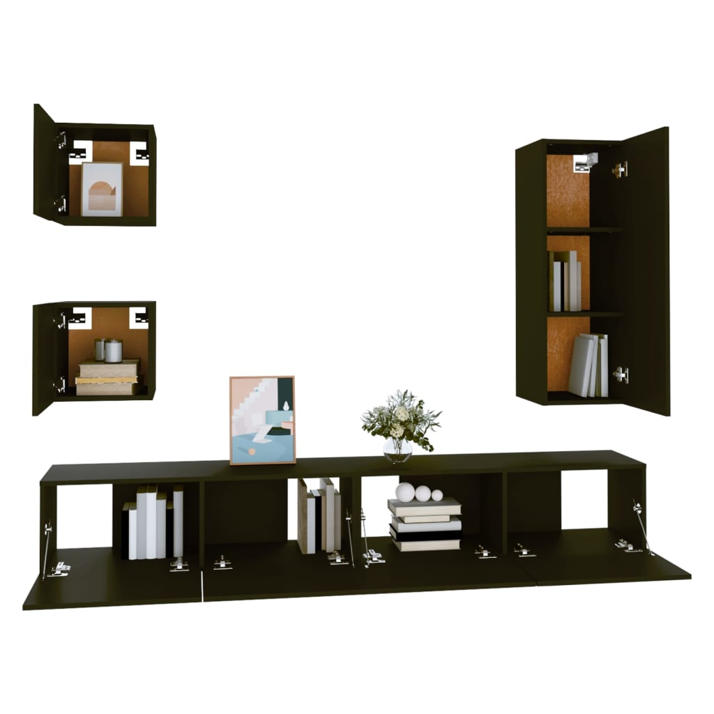 vidaXL Set dulap TV, 5 piese, negru, lemn prelucrat vidaXL Set dulap TV, 5 piese, negru, lemn prelucrat