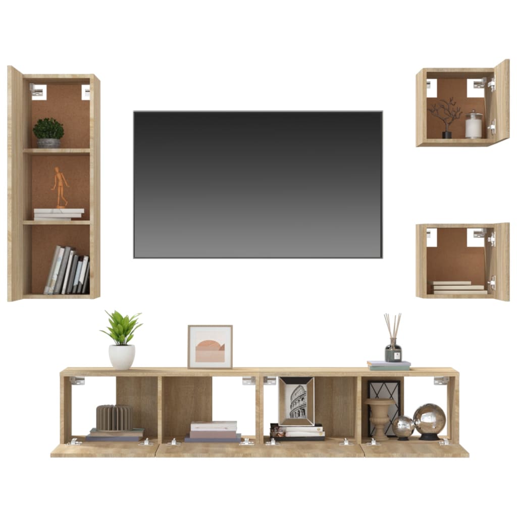 vidaXL Set dulap TV, 5 piese, stejar sonoma, lemn prelucrat vidaXL Set dulap TV, 5 piese, stejar sonoma, lemn prelucrat