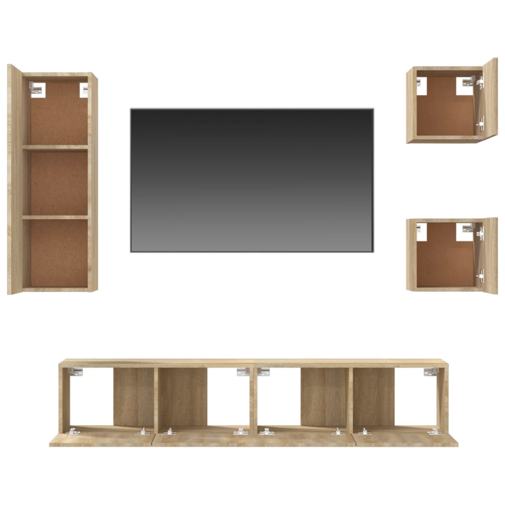 vidaXL Set dulap TV, 5 piese, stejar sonoma, lemn prelucrat vidaXL Set dulap TV, 5 piese, stejar sonoma, lemn prelucrat
