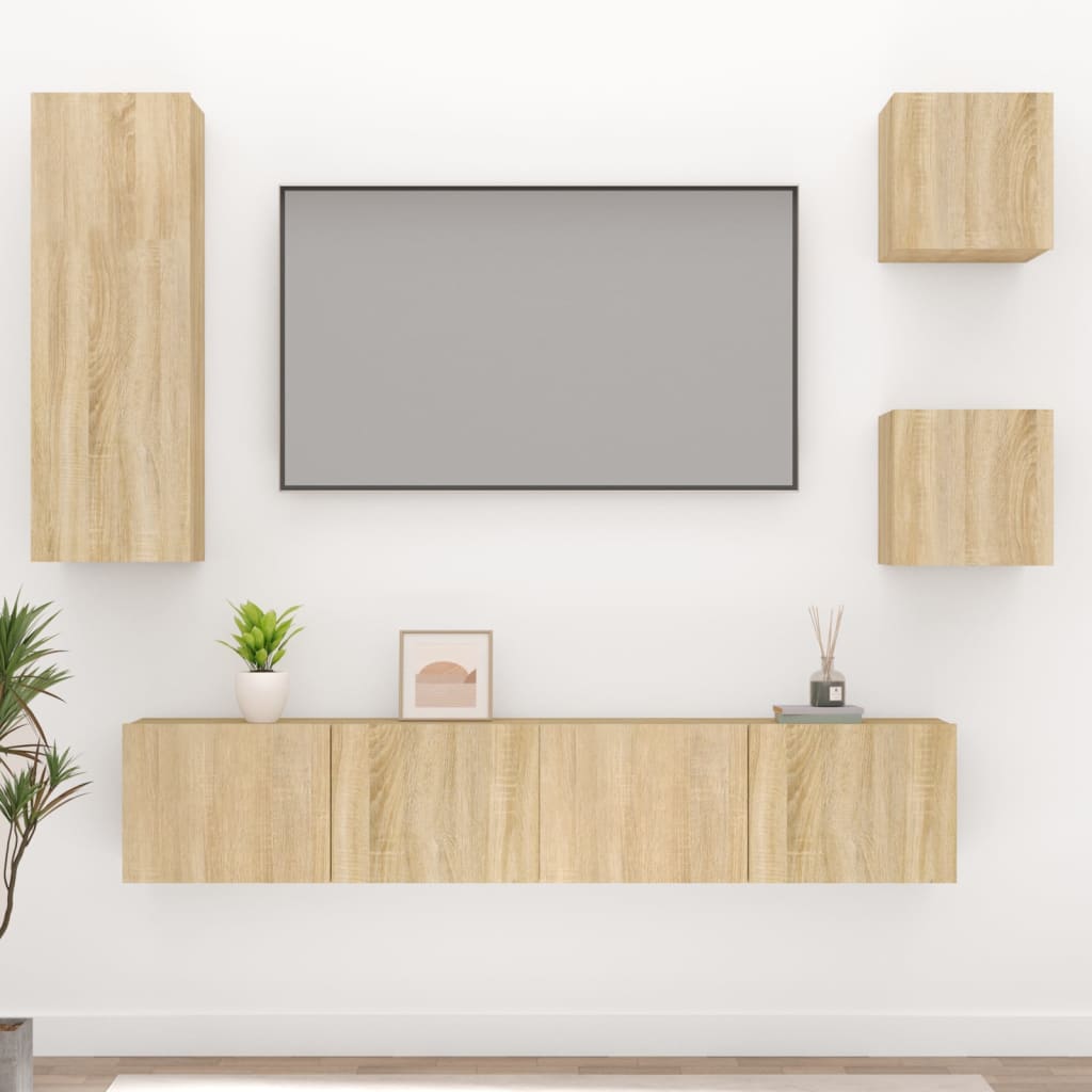 vidaXL Set dulap TV, 5 piese, stejar sonoma, lemn prelucrat vidaXL Set dulap TV, 5 piese, stejar sonoma, lemn prelucrat
