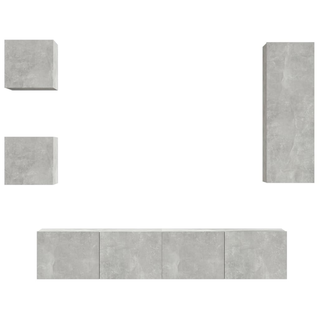 vidaXL Set dulap TV, 5 piese, gri beton, lemn prelucrat vidaXL Set dulap TV, 5 piese, gri beton, lemn prelucrat