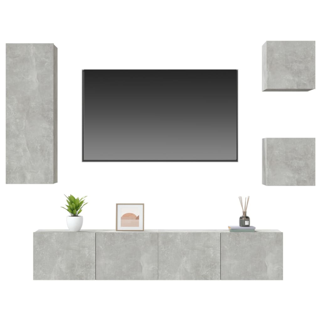 vidaXL Set dulap TV, 5 piese, gri beton, lemn prelucrat vidaXL Set dulap TV, 5 piese, gri beton, lemn prelucrat