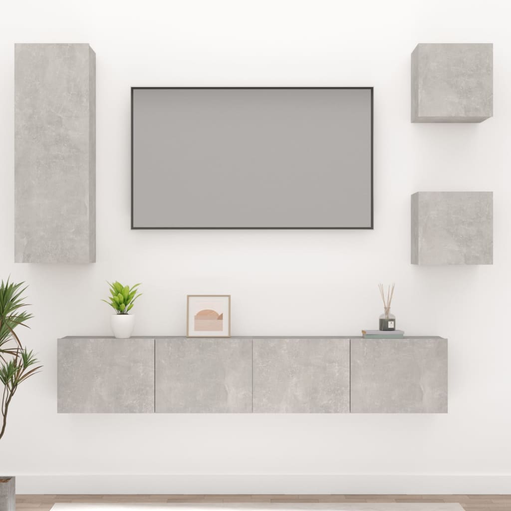 vidaXL Set dulap TV, 5 piese, gri beton, lemn prelucrat vidaXL Set dulap TV, 5 piese, gri beton, lemn prelucrat