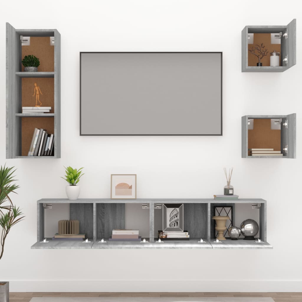 vidaXL Set dulapuri TV, 5 piese, gri sonoma, lemn prelucrat vidaXL Set dulapuri TV, 5 piese, gri sonoma, lemn prelucrat