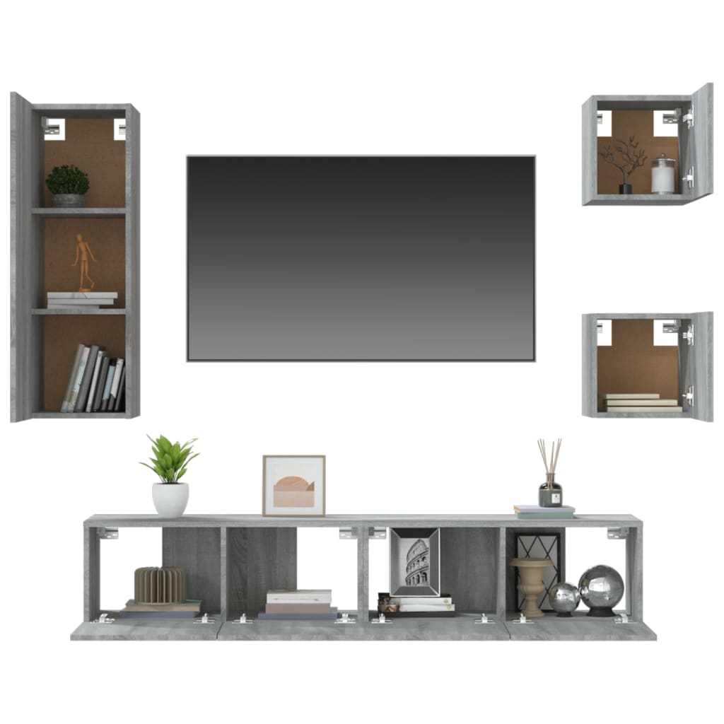vidaXL Set dulapuri TV, 5 piese, gri sonoma, lemn prelucrat vidaXL Set dulapuri TV, 5 piese, gri sonoma, lemn prelucrat