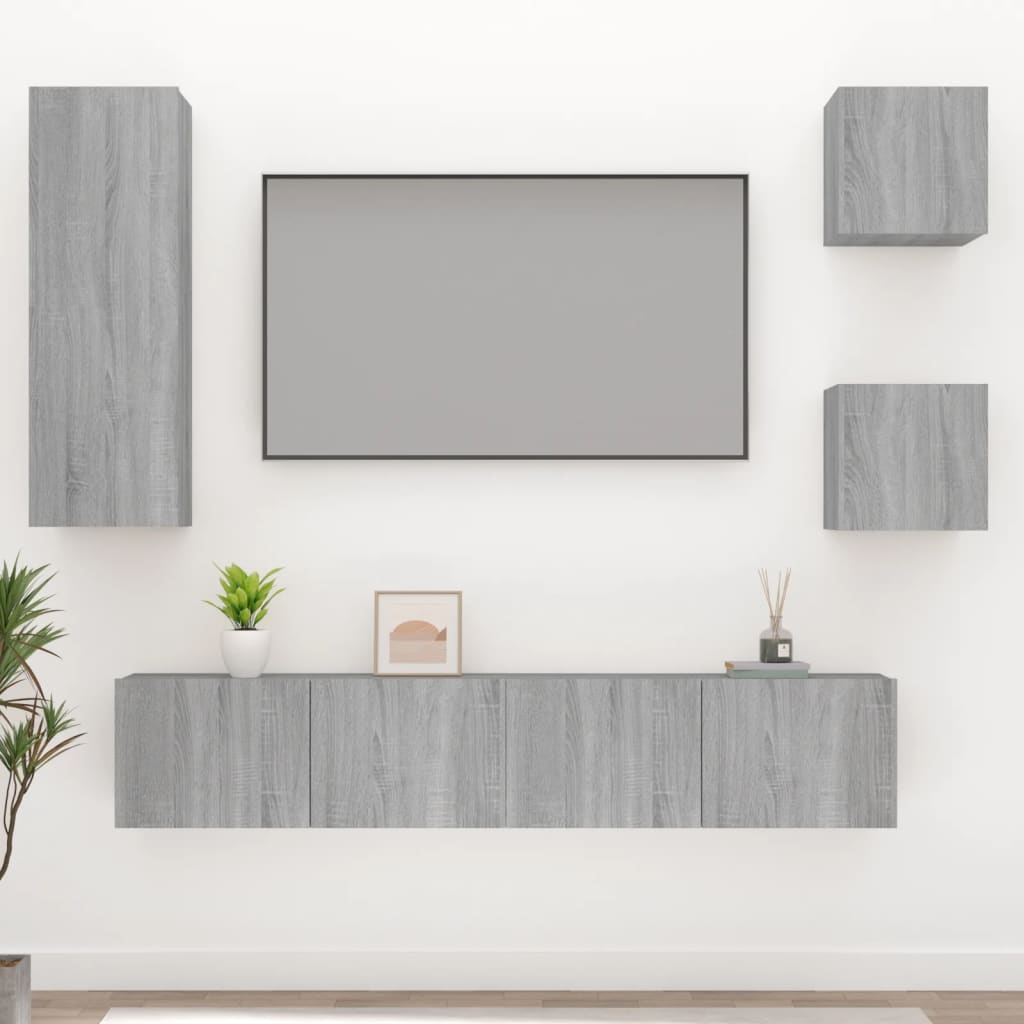 vidaXL Set dulapuri TV, 5 piese, gri sonoma, lemn prelucrat vidaXL Set dulapuri TV, 5 piese, gri sonoma, lemn prelucrat