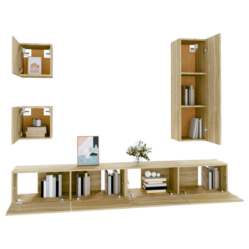 vidaXL Set dulap TV, 5 piese, stejar sonoma, lemn prelucrat vidaXL Set dulap TV, 5 piese, stejar sonoma, lemn prelucrat