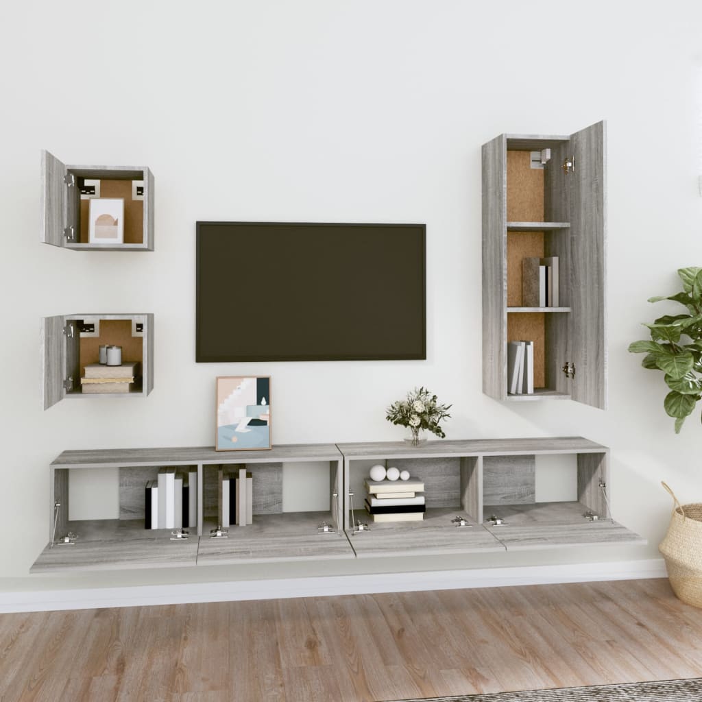vidaXL Set dulapuri TV, 5 piese, gri sonoma, lemn prelucrat vidaXL Set dulapuri TV, 5 piese, gri sonoma, lemn prelucrat