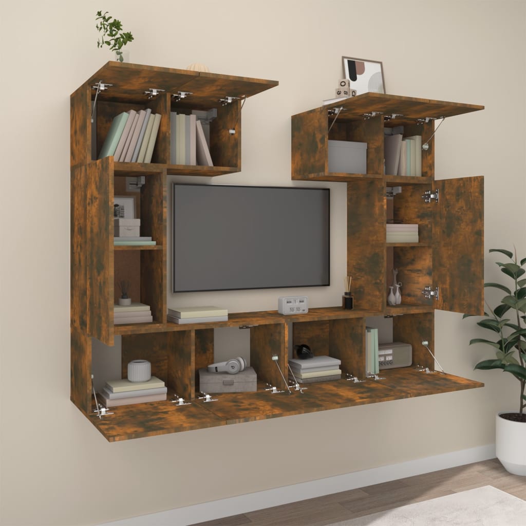 vidaXL Set dulapuri TV, 6 piese, stejar fumuriu, lemn prelucrat