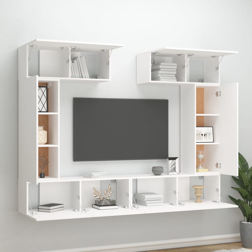 vidaXL Set dulap TV, 6 piese, alb, lemn prelucrat vidaXL Set dulap TV, 6 piese, alb, lemn prelucrat