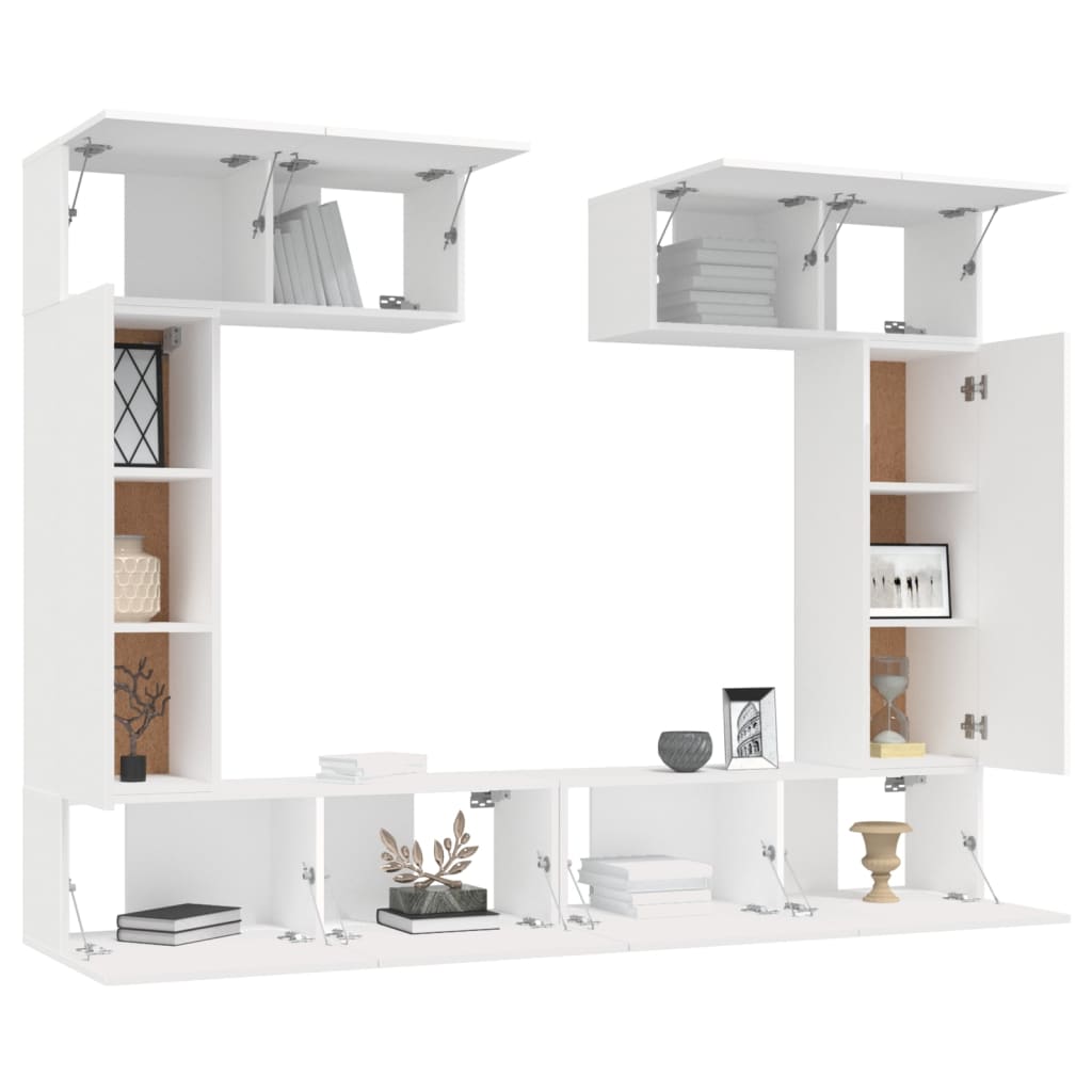 vidaXL Set dulap TV, 6 piese, alb, lemn prelucrat vidaXL Set dulap TV, 6 piese, alb, lemn prelucrat