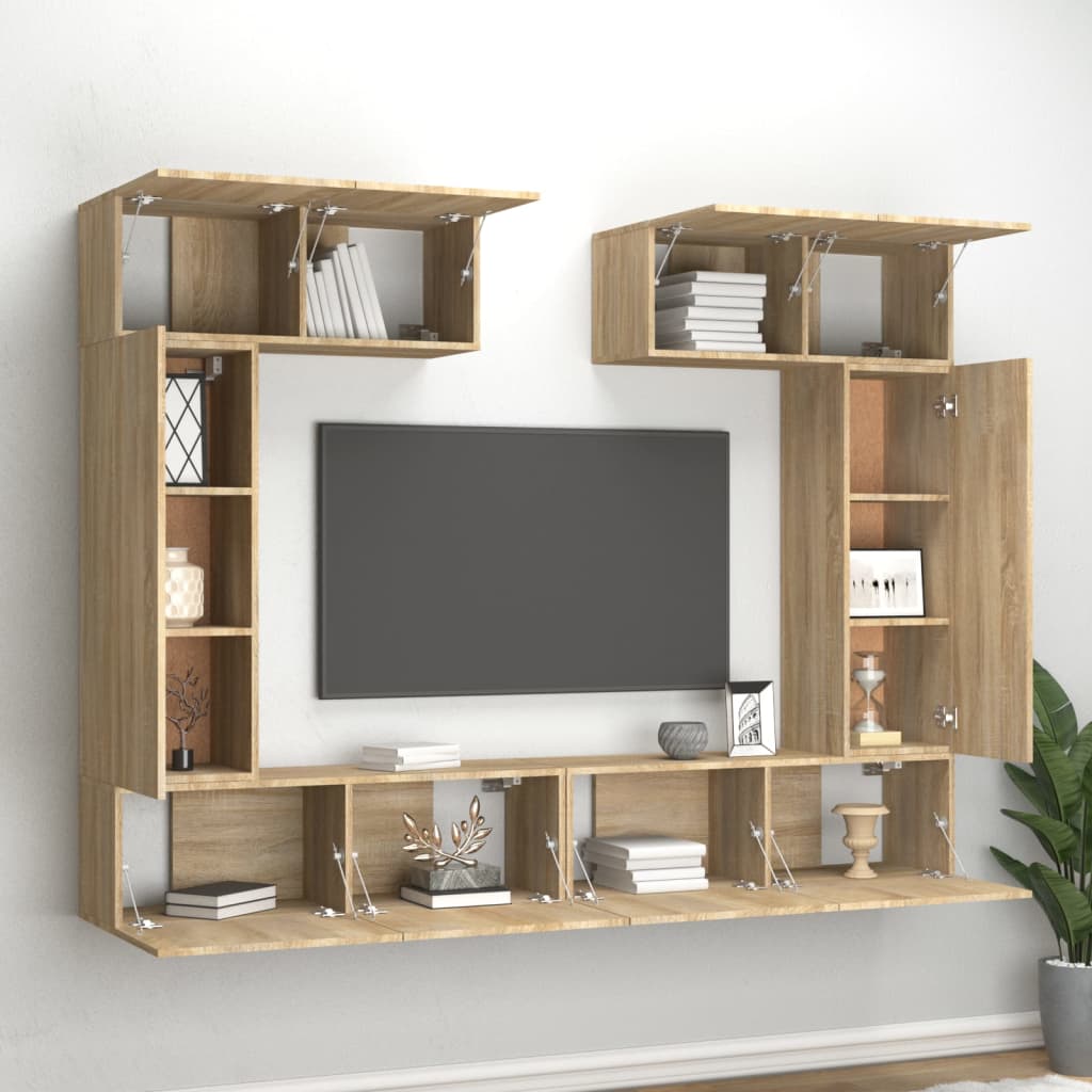 vidaXL Set dulap TV, 6 piese, stejar sonoma, lemn prelucrat vidaXL Set dulap TV, 6 piese, stejar sonoma, lemn prelucrat