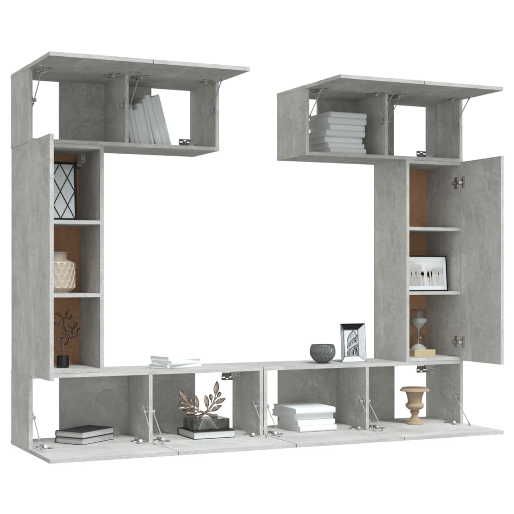 vidaXL Set dulap TV, 6 piese, gri beton, lemn prelucrat vidaXL Set dulap TV, 6 piese, gri beton, lemn prelucrat
