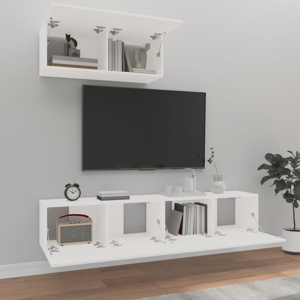 vidaXL Set comodă TV, 3 piese, alb, lemn prelucrat vidaXL Set comodă TV, 3 piese, alb, lemn prelucrat