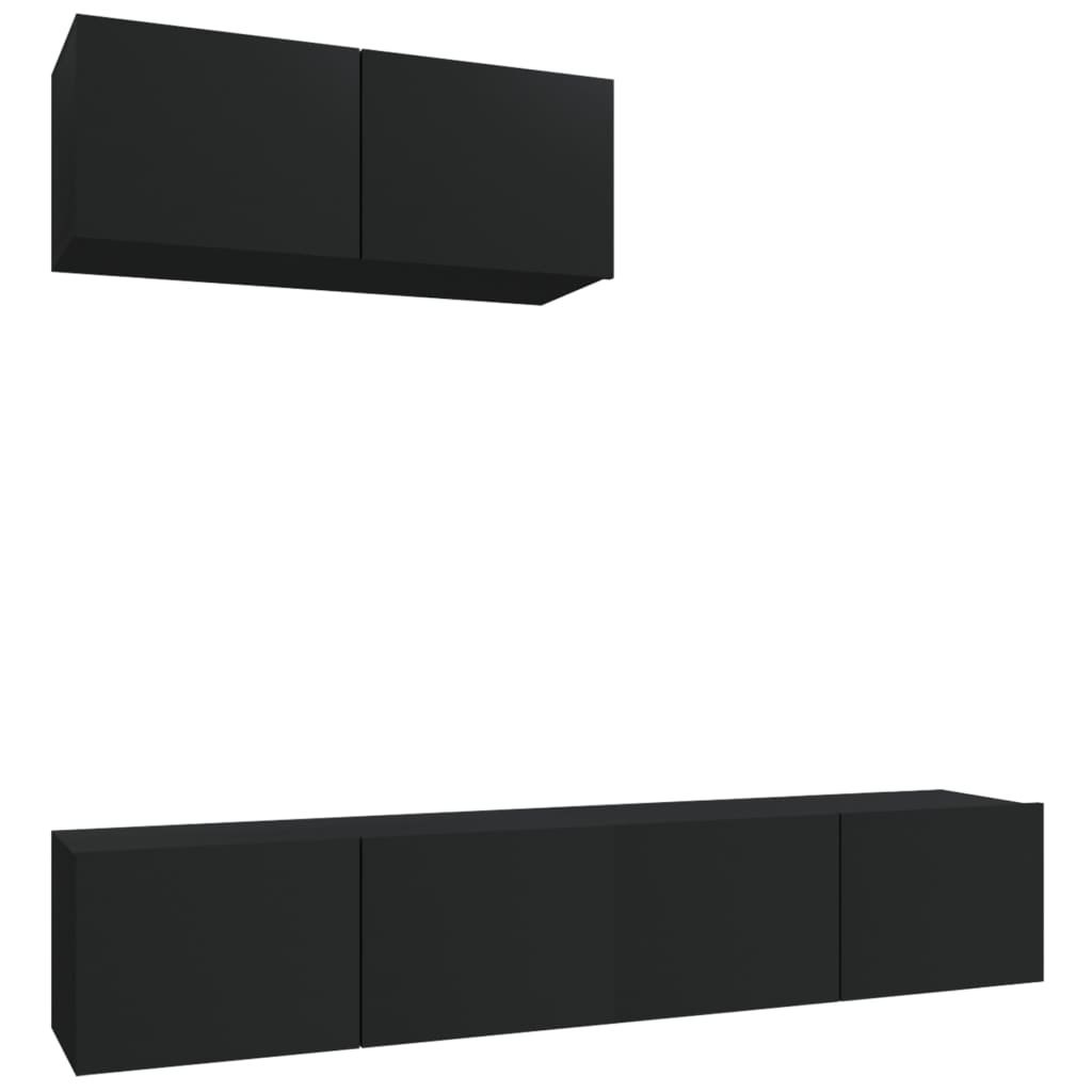 vidaXL Set dulapuri TV, 3 piese, negru, lemn prelucrat vidaXL Set dulapuri TV, 3 piese, negru, lemn prelucrat