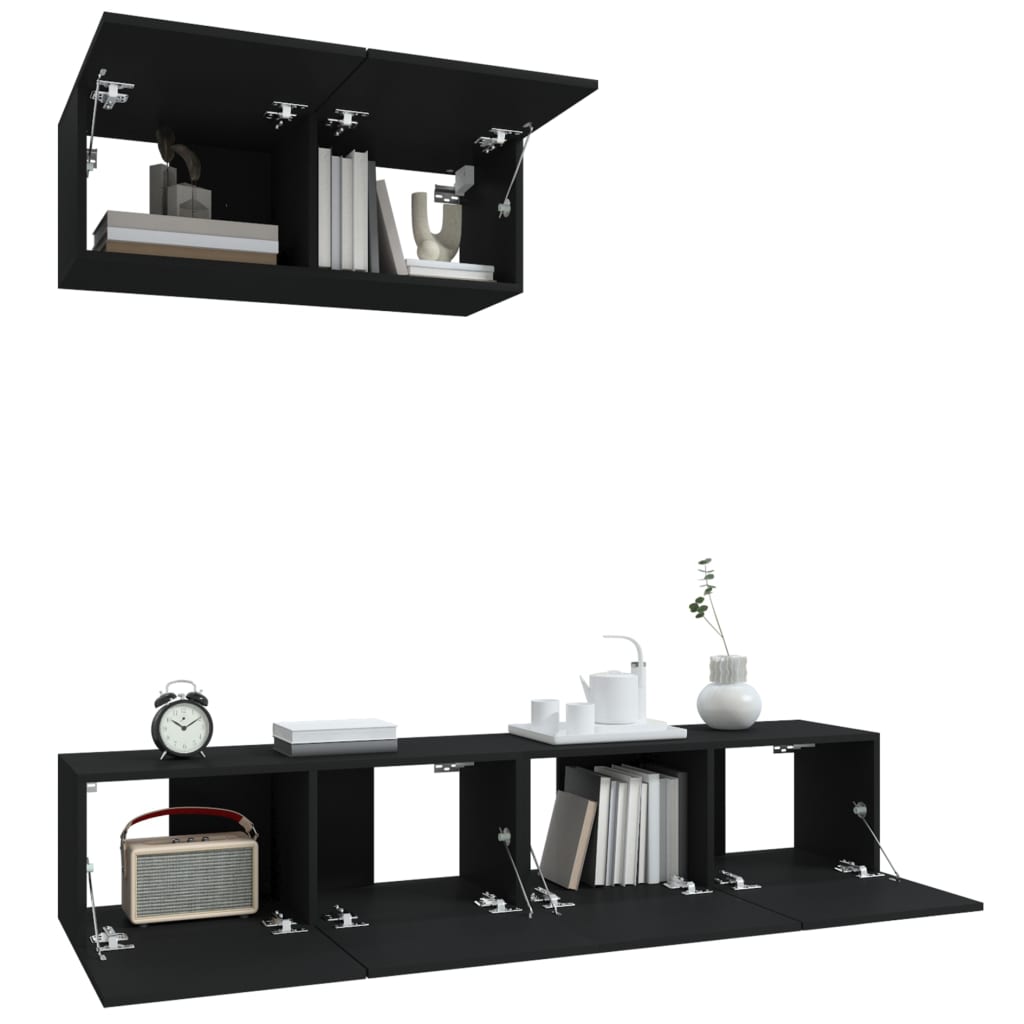 vidaXL Set dulapuri TV, 3 piese, negru, lemn prelucrat vidaXL Set dulapuri TV, 3 piese, negru, lemn prelucrat