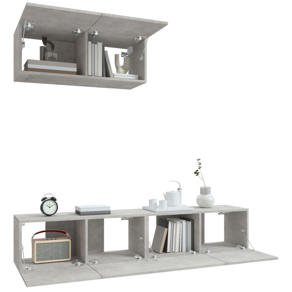 vidaXL Set dulapuri TV, 3 piese, gri beton, lemn prelucrat vidaXL Set dulapuri TV, 3 piese, gri beton, lemn prelucrat