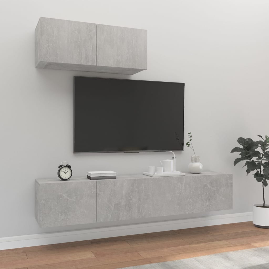 vidaXL Set dulapuri TV, 3 piese, gri beton, lemn prelucrat vidaXL Set dulapuri TV, 3 piese, gri beton, lemn prelucrat