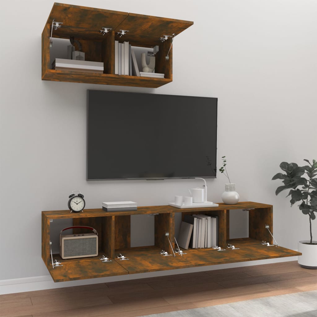vidaXL Set dulapuri TV, 3 piese, stejar fumuriu, lemn prelucrat vidaXL Set dulapuri TV, 3 piese, stejar fumuriu, lemn prelucrat