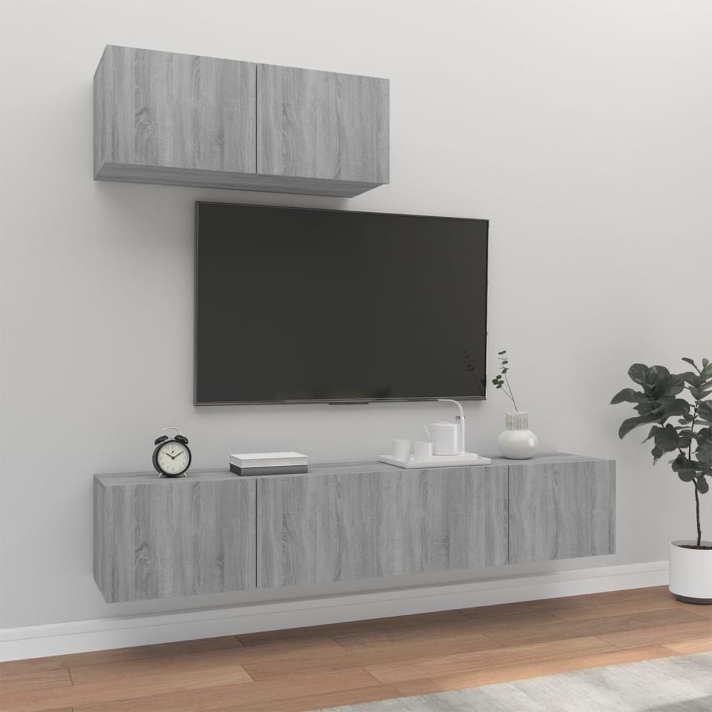 vidaXL Set dulap TV, 3 piese, gri sonoma, lemn prelucrat vidaXL Set dulap TV, 3 piese, gri sonoma, lemn prelucrat