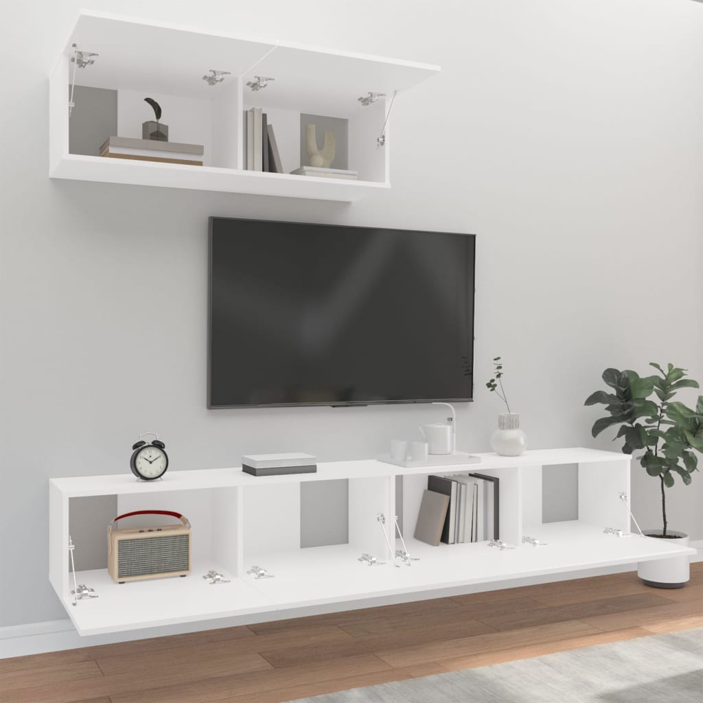vidaXL Set comodă TV, 3 piese, alb, lemn prelucrat vidaXL Set comodă TV, 3 piese, alb, lemn prelucrat