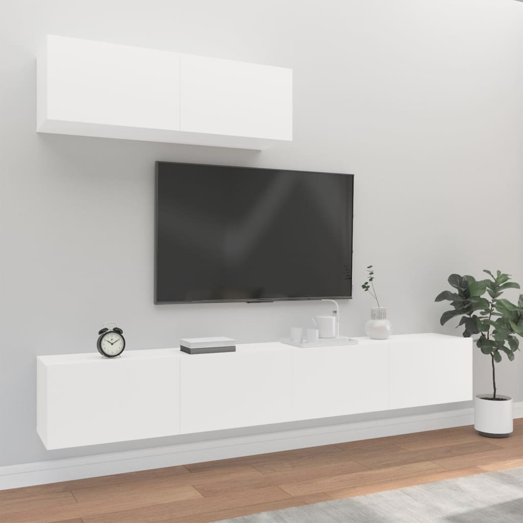 vidaXL Set comodă TV, 3 piese, alb, lemn prelucrat vidaXL Set comodă TV, 3 piese, alb, lemn prelucrat