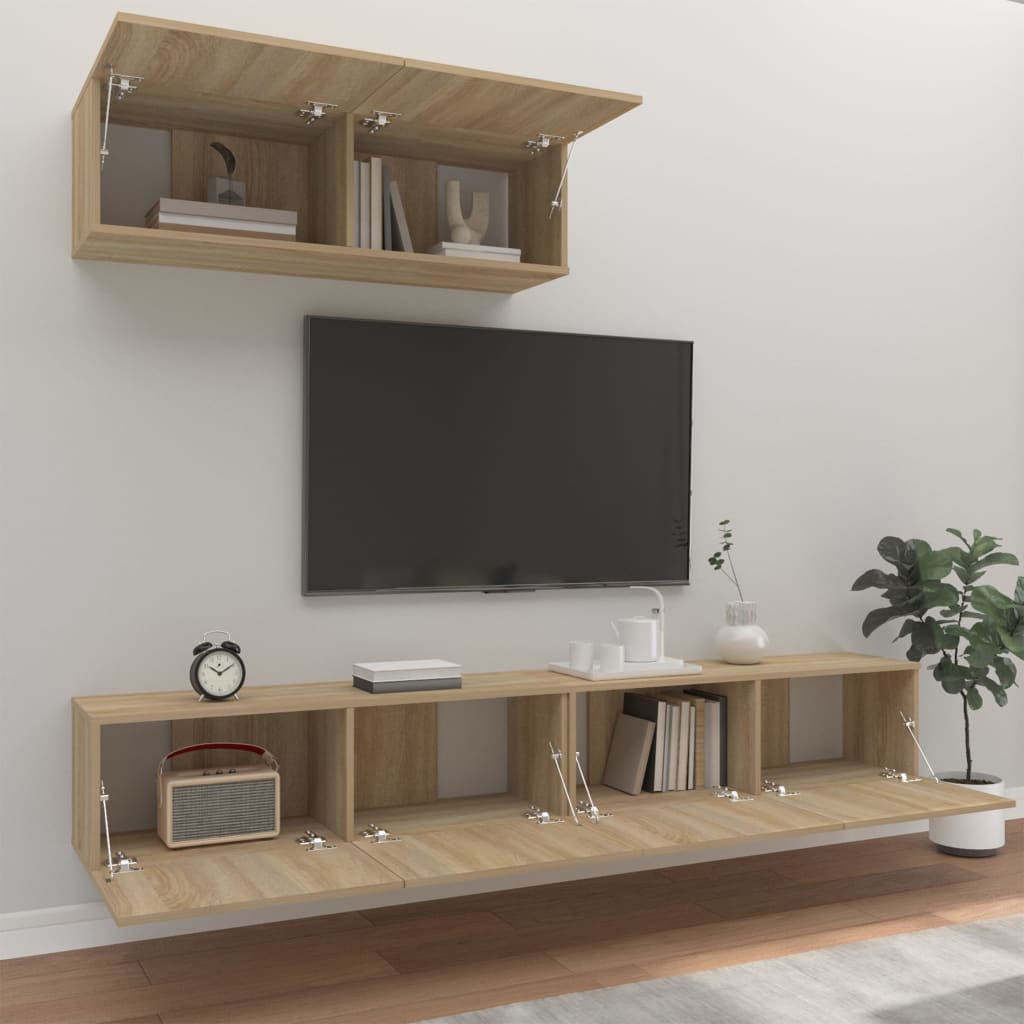 vidaXL Set dulap TV, 3 piese, stejar sonoma, lemn prelucrat vidaXL Set dulap TV, 3 piese, stejar sonoma, lemn prelucrat
