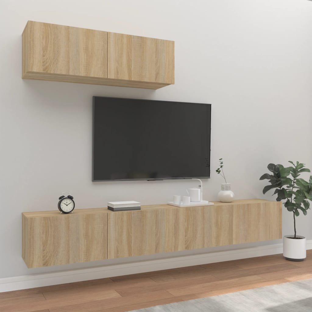 vidaXL Set dulap TV, 3 piese, stejar sonoma, lemn prelucrat vidaXL Set dulap TV, 3 piese, stejar sonoma, lemn prelucrat