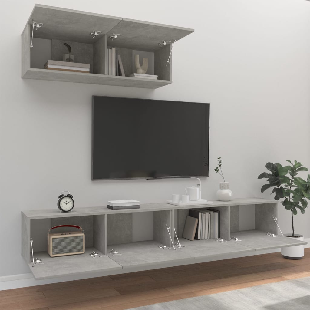 vidaXL Set dulapuri TV, 3 piese, gri beton, lemn prelucrat vidaXL Set dulapuri TV, 3 piese, gri beton, lemn prelucrat