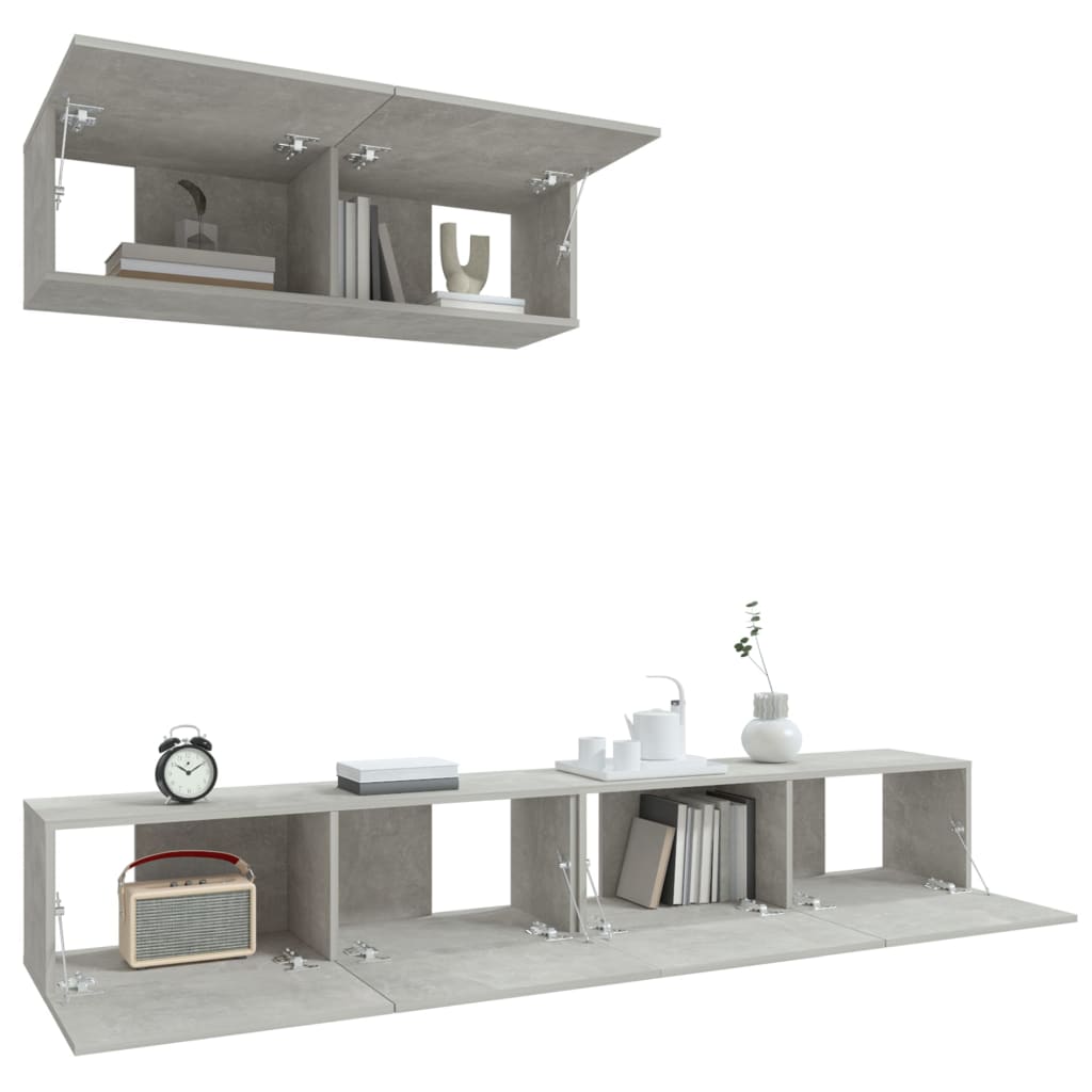 vidaXL Set dulapuri TV, 3 piese, gri beton, lemn prelucrat vidaXL Set dulapuri TV, 3 piese, gri beton, lemn prelucrat