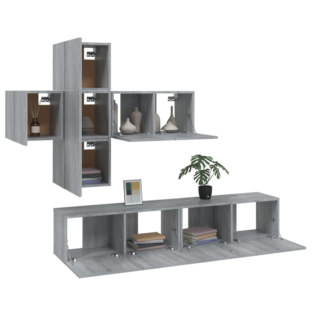 vidaXL Set comode TV, 7 piese, gri sonoma, lemn compozit vidaXL Set comode TV, 7 piese, gri sonoma, lemn compozit