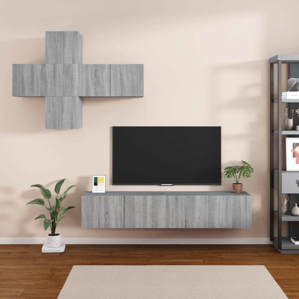 vidaXL Set comode TV, 7 piese, gri sonoma, lemn compozit vidaXL Set comode TV, 7 piese, gri sonoma, lemn compozit