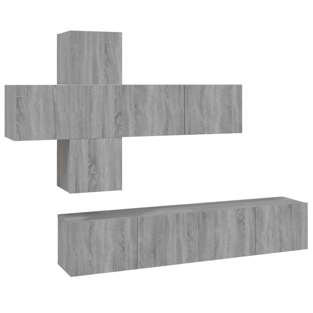vidaXL Set comode TV, 7 piese, gri sonoma, lemn compozit vidaXL Set comode TV, 7 piese, gri sonoma, lemn compozit