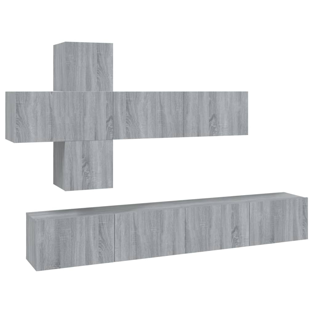 vidaXL Set comode TV, 7 piese, gri sonoma, lemn compozit vidaXL Set comode TV, 7 piese, gri sonoma, lemn compozit