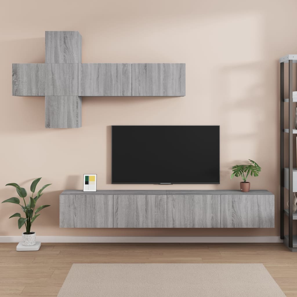 vidaXL Set comode TV, 7 piese, gri sonoma, lemn compozit vidaXL Set comode TV, 7 piese, gri sonoma, lemn compozit